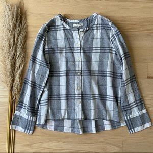 Madewell Plaid Collarless Button Down